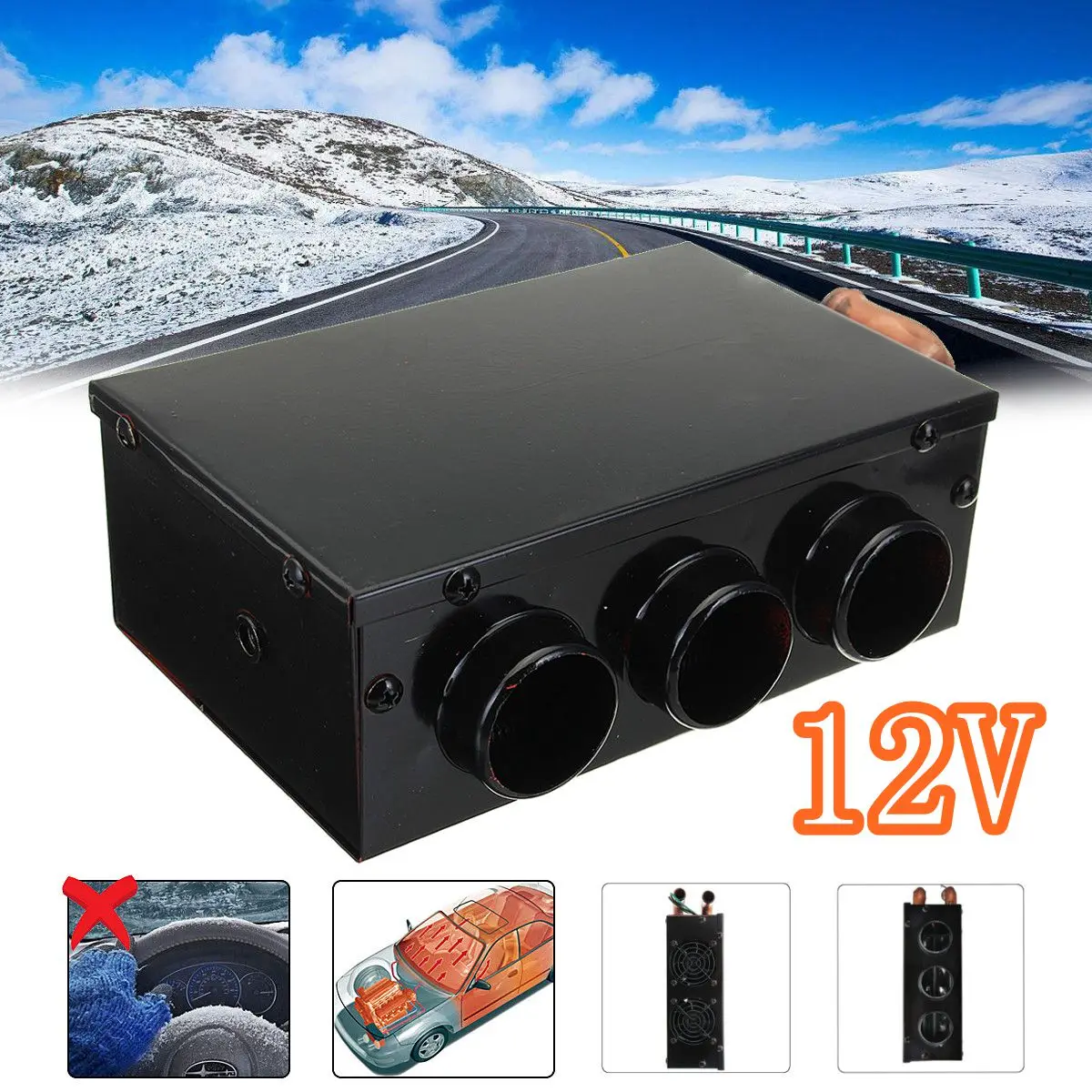 Car Heating 12V 600W 3 Holes Heater Portable Automatic Warmer Low Noise Vehicle Window Glass Defroster Demister - Название цвета: 12V