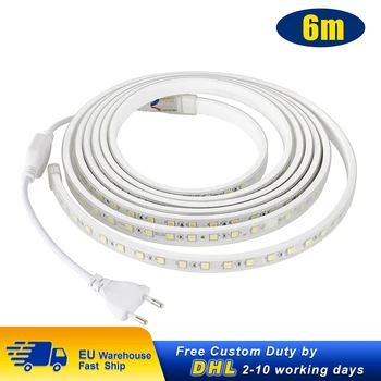 

LED Strip 60 leds/m Light silicone tube IP65 Waterproof 6m white led strip 220V stripe with EU plug Cold White Ribbon Tape