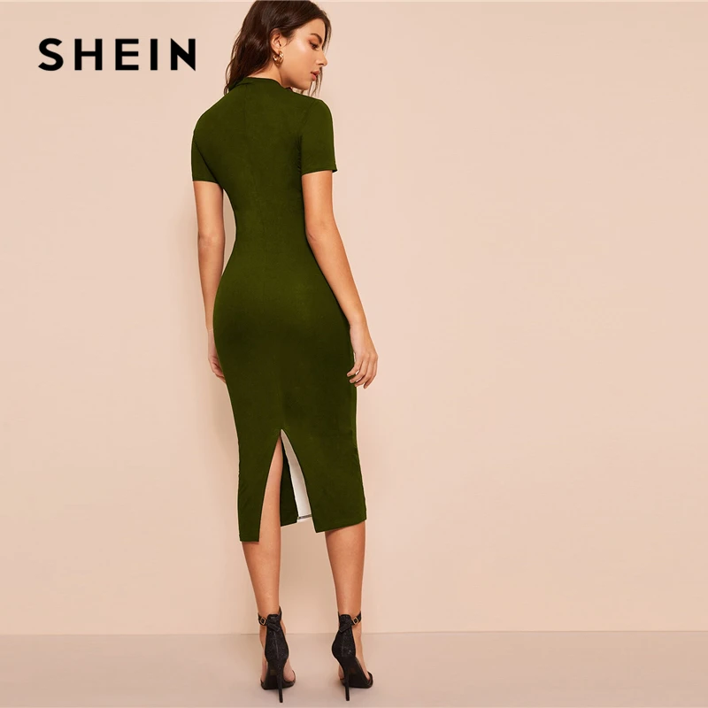 SHEIN, цветной блок, облегающее платье-карандаш, миди, без пояса, женское, многоцветное, стоячий воротник, для выходных, повседневное, женское, длинное, облегающее платье