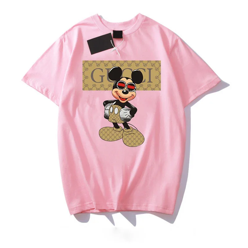 

2019 New Style Printed Letter Mickey Cartoon T-shirt Men And Women Celebrity Style Short Sleeve Base Hot Selling