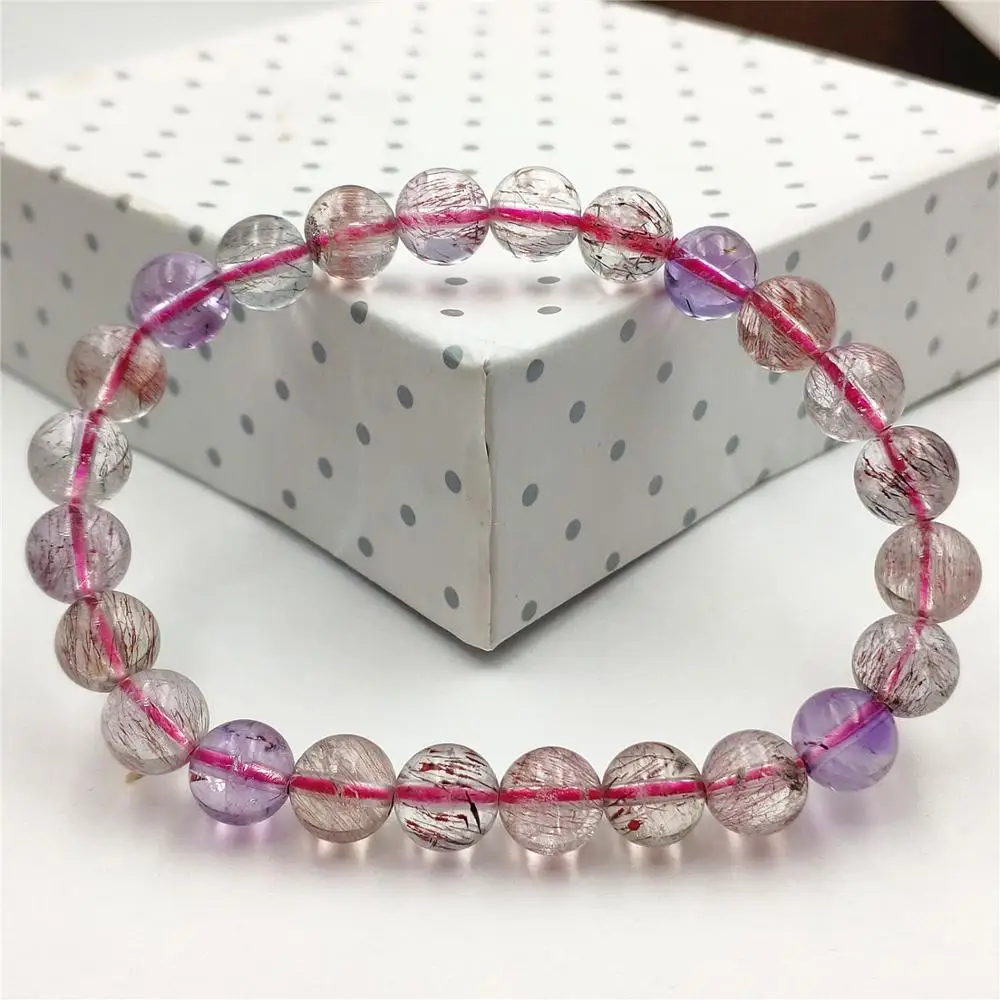 

Top Quality Natural Super Seven Colorful Rutilated Quartz Melody Stone Bracelet 7.5mm Round Beads Jewelry AAAAA