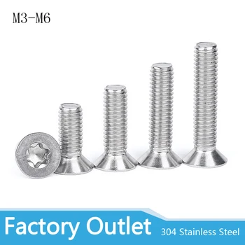 

10/50pcs M1.6 M2 M2.5 M3 M4 M5 M6 M8 304 A2-70 stainless steel GB2673 Six-Lobe Torx Flat Countersunk Head Screw Six Lobe Bolt