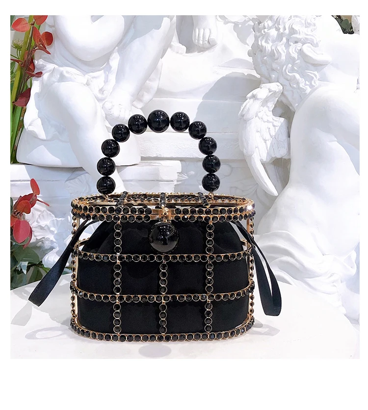 Diamonds Basket Evening Clutch Bags Women Hollow Out Beaded Alloy Metallic Cage Handbags And Purses Ladies Dinner Fashion