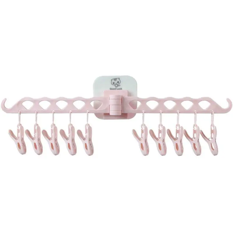 Wall-mounted 10 Clips Portable Socks Cloth Hanger Rack Clothespin Drying Rack Sock Holder Wardrobe Storage Cloth Hangers - Цвет: 02