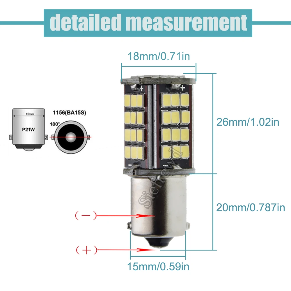 1Pcs 6 V 6 Ʈ 1156 BA15S ڵ  LED ȣ  56SMD 2835 P21W   극ũ  Ʈ ۷κ  ȭƮ 6000K