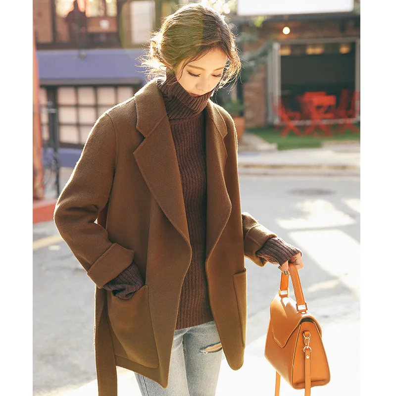 

Short section with double-faced fleece full wool coat female 2019 autumn winter new Korean double-faced woolen coat
