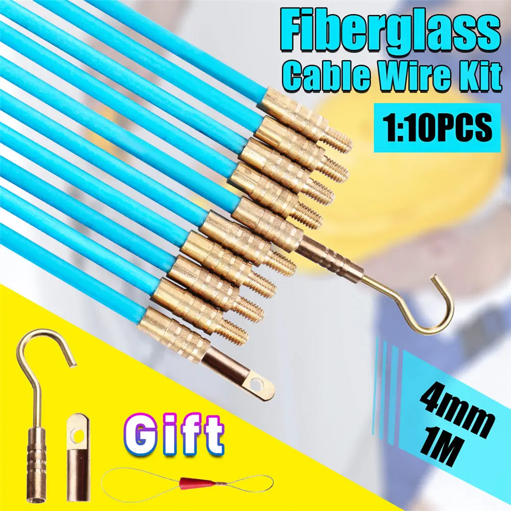 

10pcs Fiberglass Wire Cable Electrical Push Puller Rodder Fish Tape Kit 4mm 1 Meter MU8669