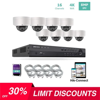 

16 Channel 4K IP PoE Security Camera System 16ch 4K NVR and 8 Outdoor 8MP Dome PoE IP Cameras with 4TB HDD Support Hik-Connect