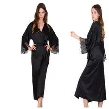 Модное сексуальное пижамное платье женское белье с халатиком с длинным рукавом кружевная ночная рубашка с поясом пижамы Атласный Женский халат для подружки невесты