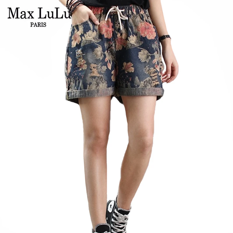 Женские джинсовые шорты Max LuLu винтажные свободные брюки из денима с цветочным