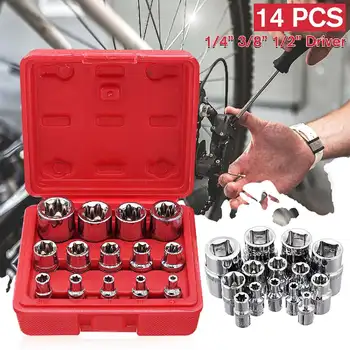 

14 Pcs/Set E Torx Star Female Bit Socket Set Chrome Vanadium Drive Socket Set E4-E24 High Quanlity Repair Hand Tool Set With Box