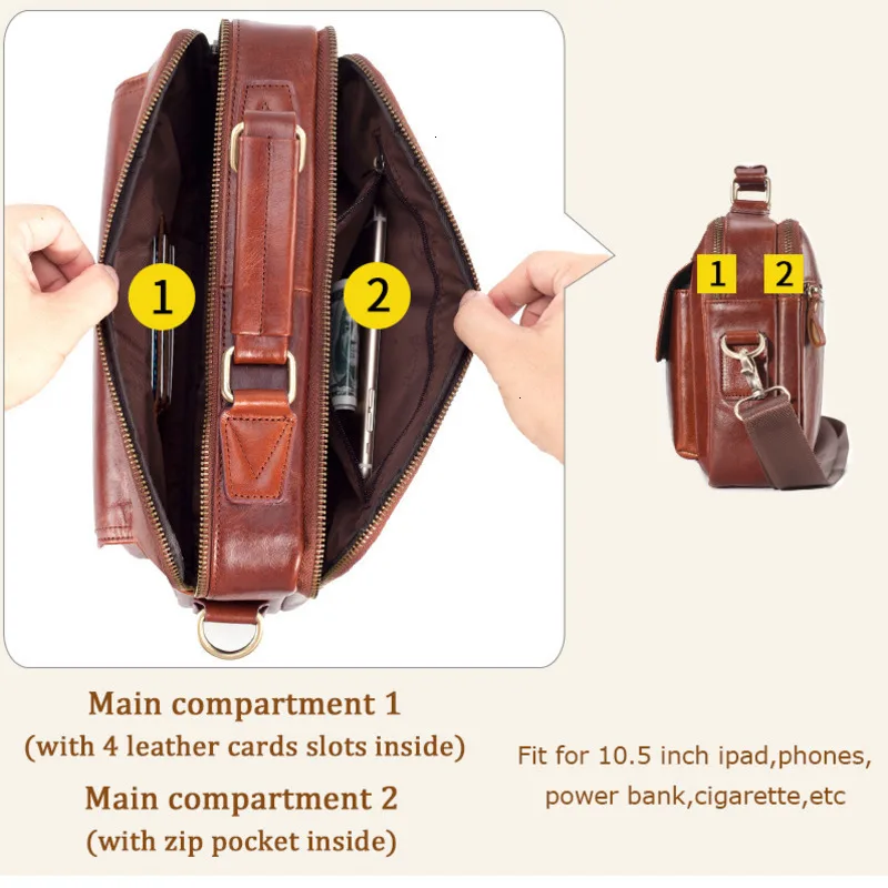 Qaulity Male Briefcase Genuine Leather Messenger Bag For Men Business Bag Vintage Designer Handbag Laptop Briefcase Bolso Hombre