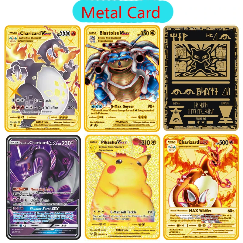 Pokemon Cards Flash Metal V EX GX Mega Card Pikachu Charizard Golden Vmax Card Collection Gift Game Collection Cards _ - AliExpress Mobile