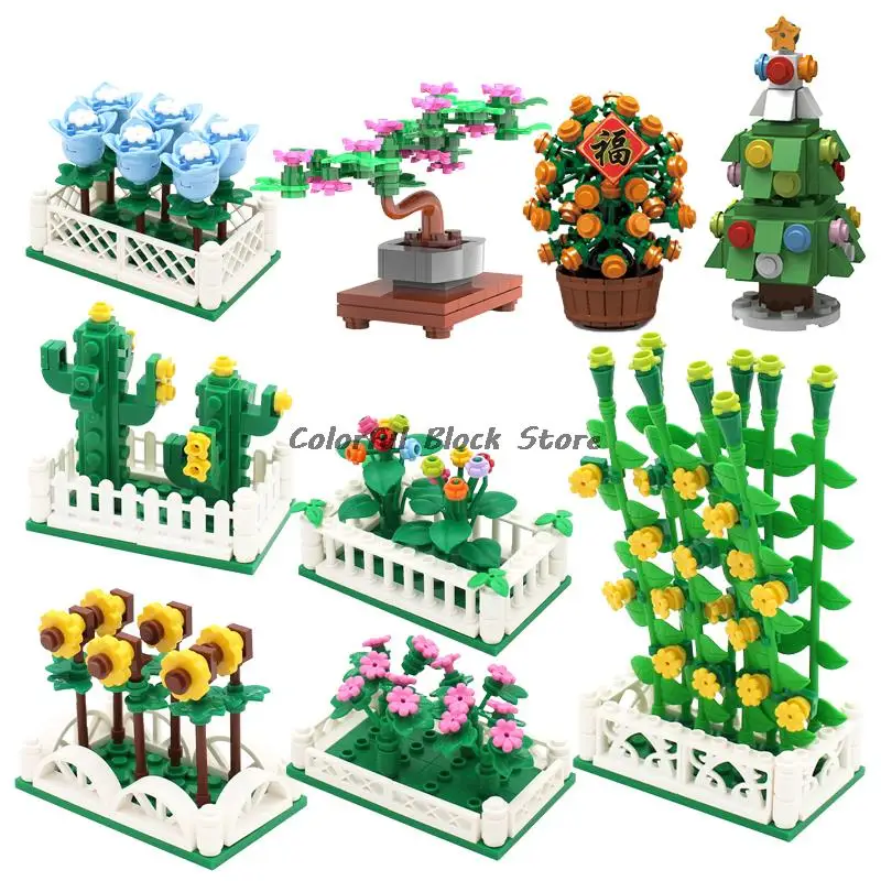 MOC Brick Accessories City Street View Botanical Garden Parks Flower Green Plant Garden Building Block Toy Puzzle Diy Child Gift