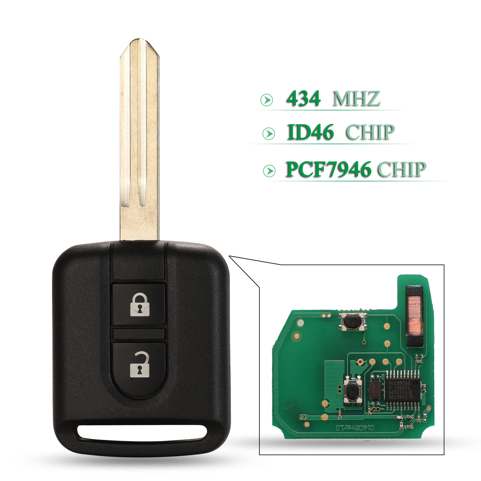 Ключи 5 шт. для Nissan Elgrand X-TRAIL Qashqai Navara Micra Note NV200 FOB 2 кнопки 434 МГц ID46 PCF7946 чип