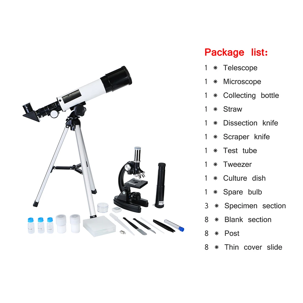 Kit educativo 2 en 1 para niños, juego de microscopio y telescopio,  conjunto de ciencia científica con todos los accesorios, regalo para niños  - AliExpress Herramientas