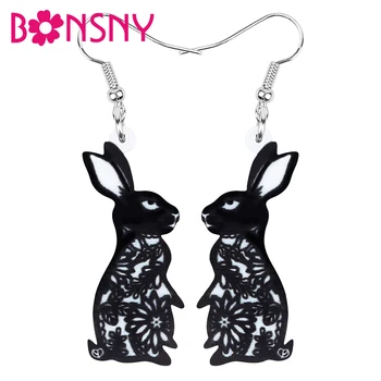 

Bonsny Acrylic Black Easter Paper Cutting Hare Rabbit Bunny Earrings Pet Animal Dangle Drop For Women Girls Classic Gift Jewelry