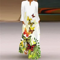 Butterfly Printing Women Sundress 2023 Spring Vintage  Long Sleeve V-neck Maxi Dress Elegant Ladies Long Dresses Female Vestidos - Image 2