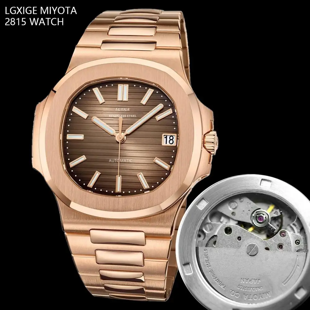 8215-rosegold brown Дизайнерские водонепроницаемые часы Nautilus, мужские брендовые Роскошные автоматические часы patek AAA, синие мужские механические наручные часы из нержавеющей стали - Цвет: 8215-rosegold brown