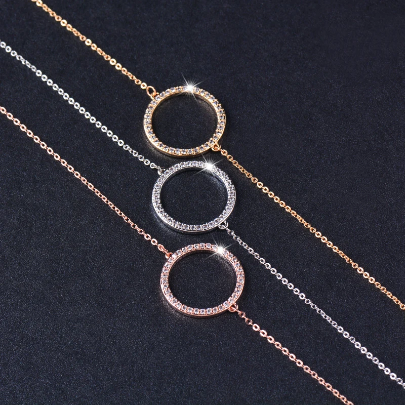 SINLEERY Fashion Paved Tiny Crystal Circle Round Bracelets For Women Rose Gold Silver Color Link Chain Bracelet SL082 SSK - Image 3