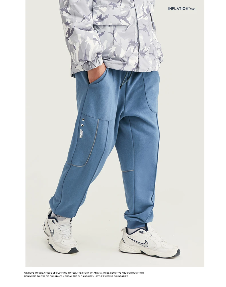 Мужские спортивные штаны в стиле хип-хоп с завязками, уличная одежда из трикотажной ткани с эластичным поясом, Мужские штаны с боковыми карманами, 93453W