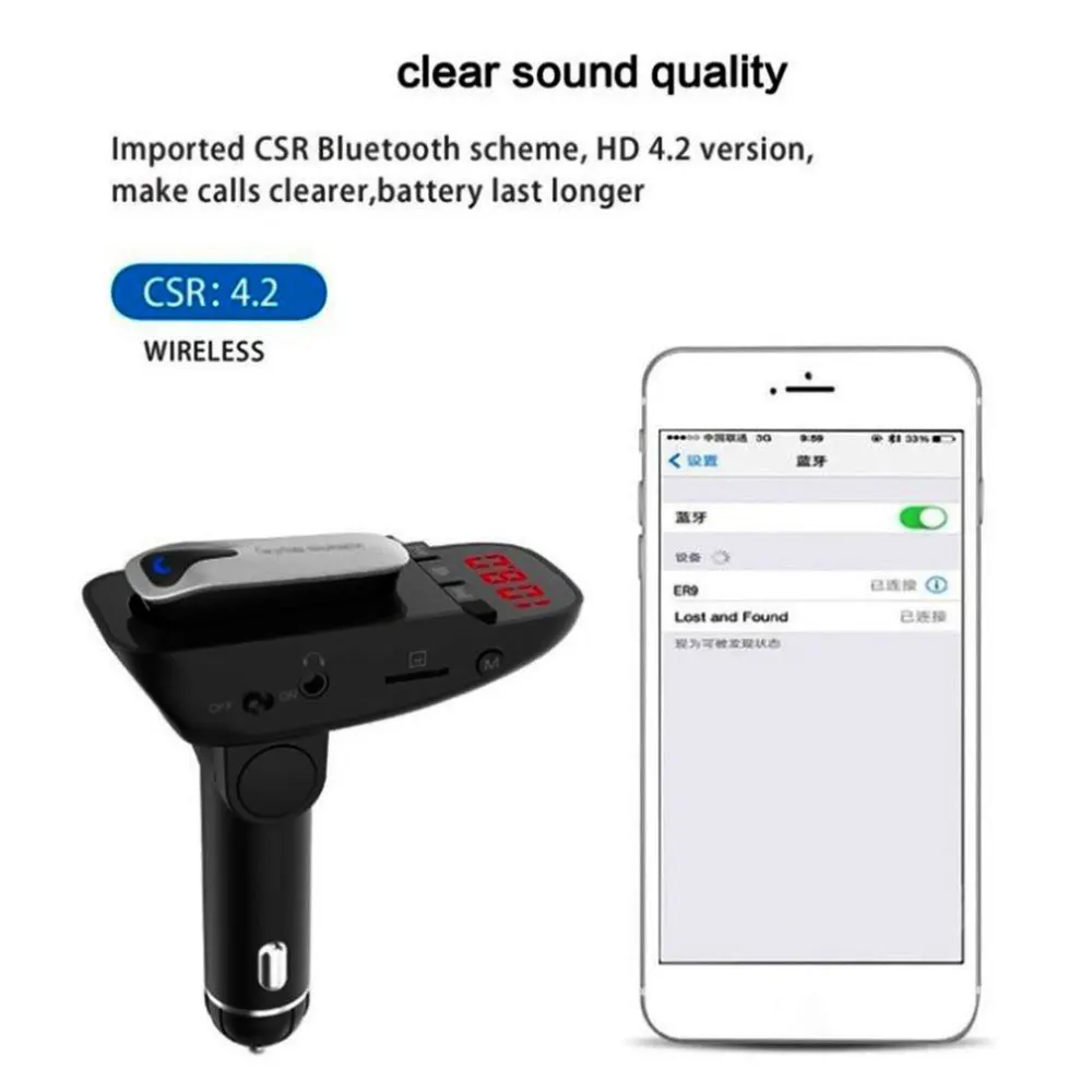 DSYCAR 1 шт. ER9 авто беспроводной Bluetooth громкой связи FM передатчик MP3 плеер с наушником