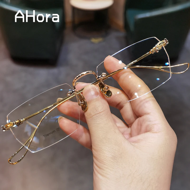 

Ahora 2020 Fashion Rimless Reading Glasses Frame Women Men Ultralight Business Presbyopia Eyeglasses Anti Blue Light Blocking