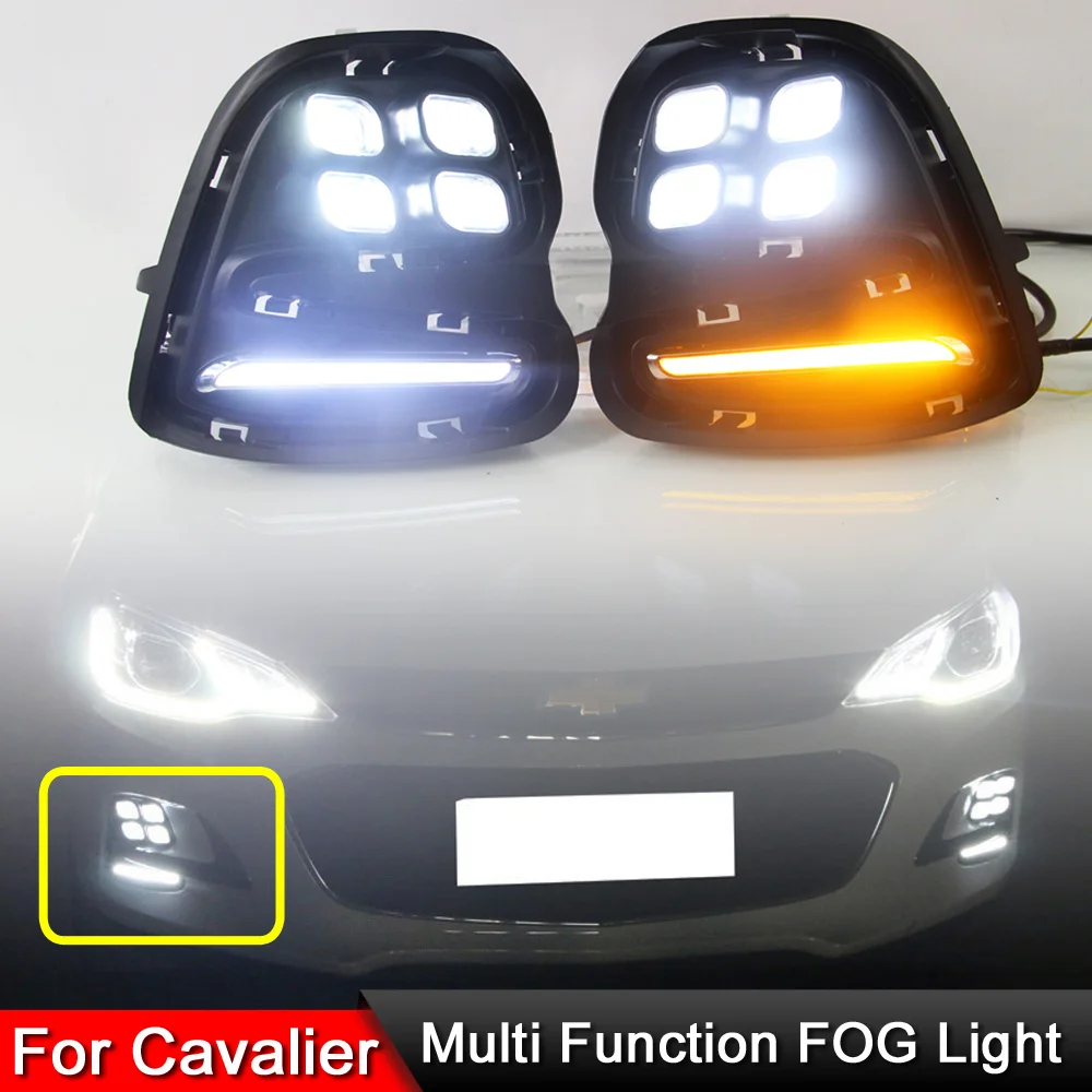 

For Chevrolet Cavalier 2016 2017 2018 2019 Front Bumper LED DRL Daytime Light Blue Night Light Dynamic Amber Turn Signal Lights