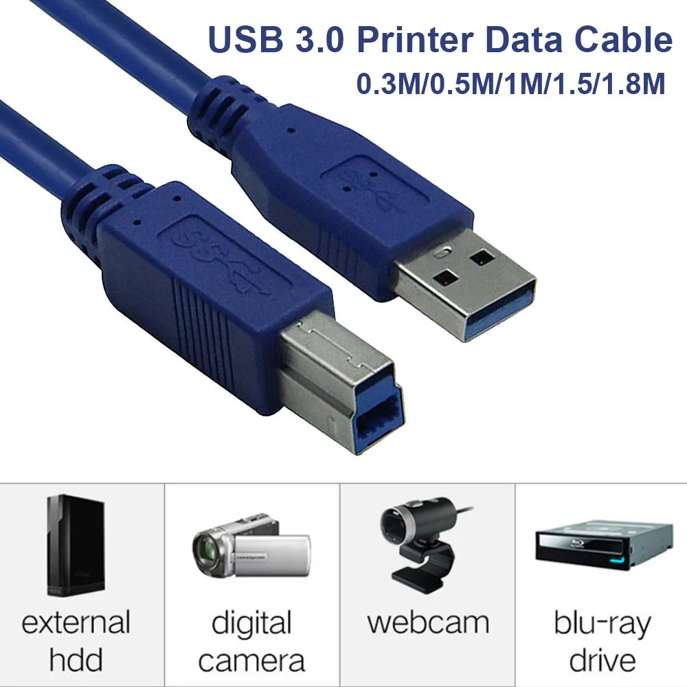 Кабель для передачи данных к принтеру Фирменная Новинка USB 3,0 принтер кабель «Папа-папа» B или передачи данных со штекером шнур кружева в африканском стиле высокого Скорость 0,3/0,5/1/1,5/1,8 м z1029