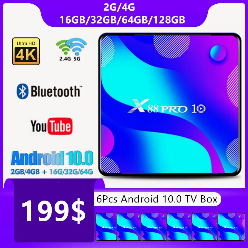 2021 Android TV Box 4GB RAM 128GB ROM HD 4K TVBOX Android 10.0 Smart WiFi 2.4G&5G Media Player Youtube BT4.0 Set Top Box