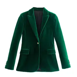 Alta qualidade 2022 blazer feminino jaqueta oficial das senhoras manga longa mujer vestido de veludo verde outono