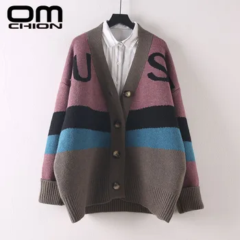 

OMCHION Winter Coat Women 2019 Autumn V Neck Single Button Cardigan Women Casual Thick Oversized Vintage Sweater Jacket LP198