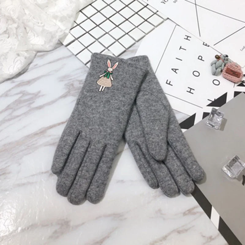 Женские роскошные кашемировые перчатки с вышивкой в горошек, женские зимние Утепленные перчатки с сенсорным экраном, теплые перчатки для вождения, H15 - Цвет: H13 Gray