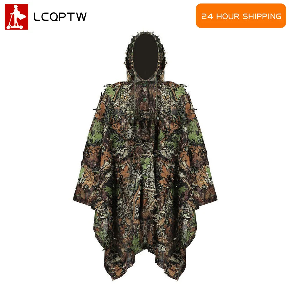 Poncho camouflage 3D feuilles pour pêche discrète et observation en milieu naturel