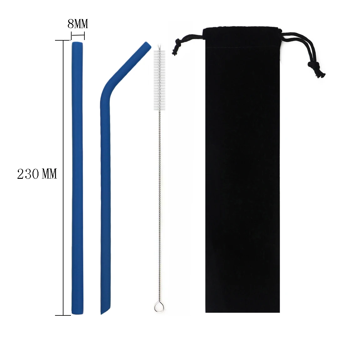 

230MM Wide 8mm Silicone Straw Reusable Drinking Straws Flexible Colorful Straw Smoothies Straw With Cleaner Brush Storage Bag