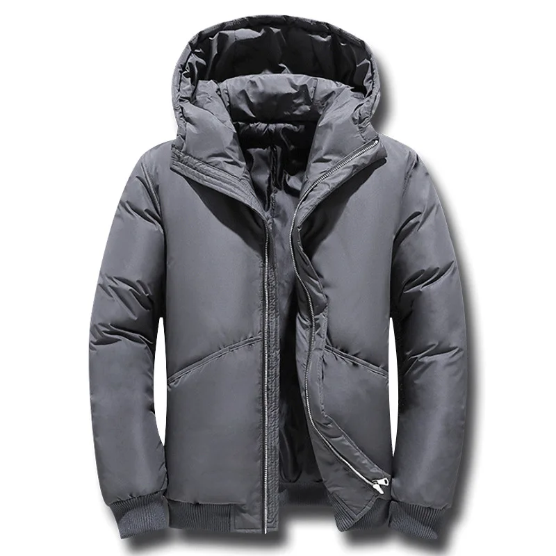 Зимняя куртка на утином пуху, Мужская Толстая теплая ветровка, зимнее пальто для мужчин, Повседневная однотонная короткая мужская верхняя одежда с капюшоном, M-3XL