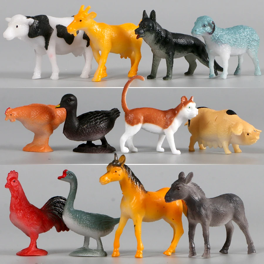 Home Decor Figurines Miniatures PVC Plastic Simulated MINI Farm Poultry  Animals Dog Pig Sheep Chicken Model Children Toys