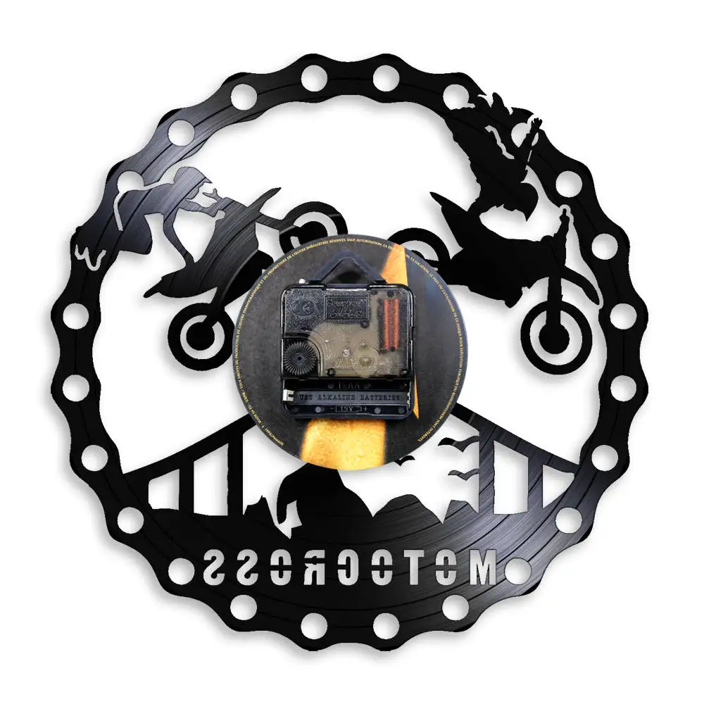 Для мотокросса домашний декор современные настенные часы Dirtbike Trick для езды Виниловая пластинка настенные часы мотогонок Райдер подарок для Него