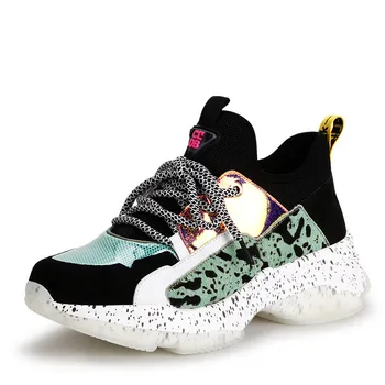 

New Genuine Leather Color Matching Women's Shoes Transparent Platform Sports Shoes Autumn Fashion Comfortable Lace Casual Shoes
