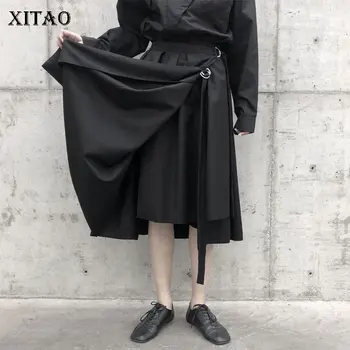 

XITAO Black Drawstring Skirt Fashion New Women Elegant 2020 Spring Goddess Fan Minority Style Elastic Waist Skirt XJ3988
