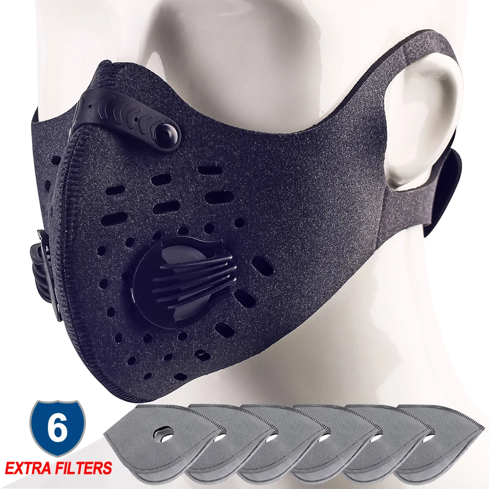 Sireck Cycling Face Mask 6pcs Activated Carbon Filter Bike Bicycle Mask PM 2.5 Dustproof Ski