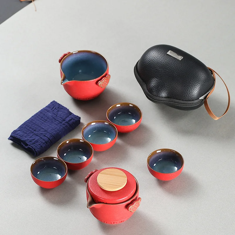 Ceramic Portable Travel Tea Set, Porcelain Teaware, Chinese Kung Fu Tea Set, Gaiwan, Cups of Tea Ceremony