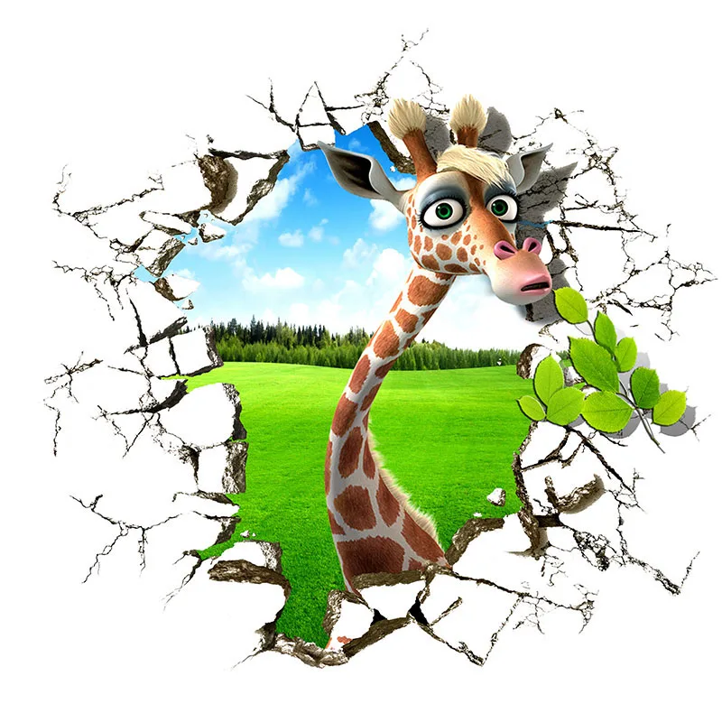 Cartoon Giraffe eating Leaves toilet Stickers Creative 3D animal toilet seat door Decals For bathroom Room Home  door Decoration (1)