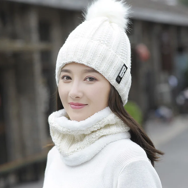 Zency, однотонные зимние вязаные шапки для женщин, высокое качество, плюс бархат, теплая шерстяная Кепка, защита ушей, модная утолщенная Кепка s - Цвет: Белый