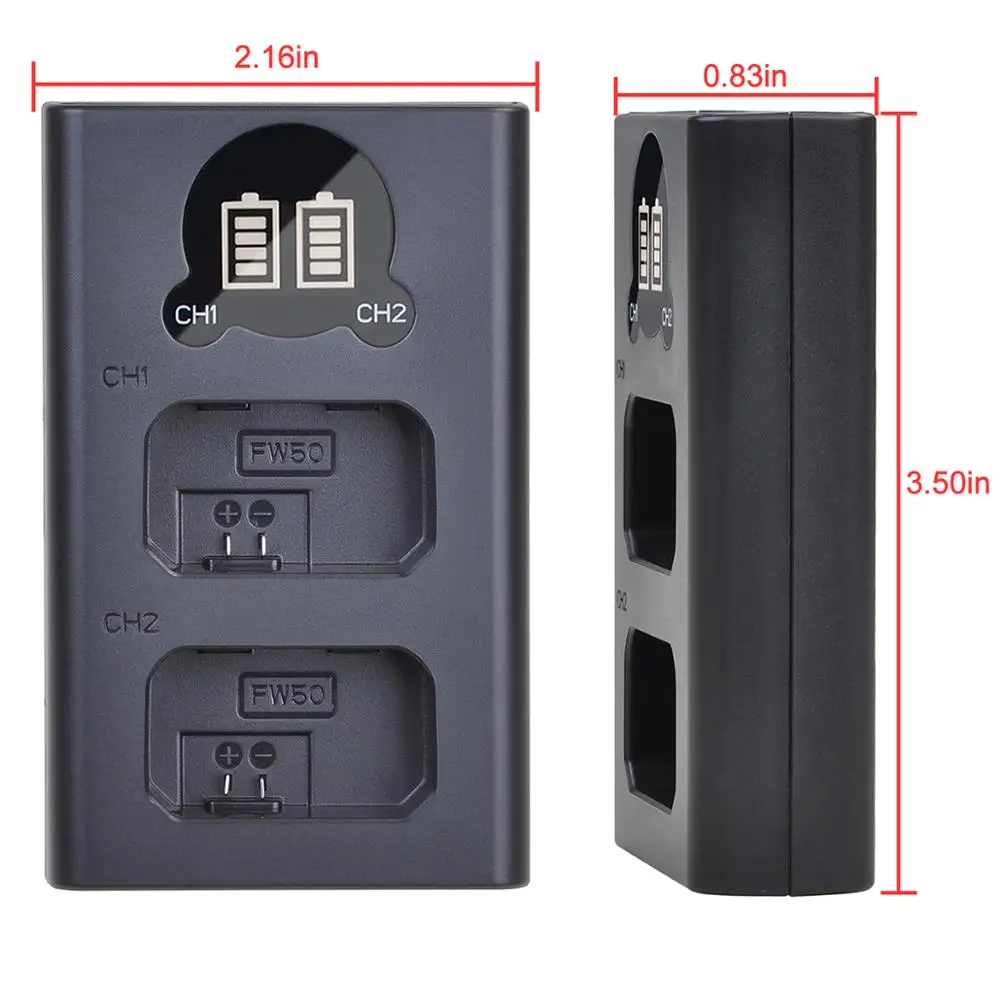 2Pcs 2160mAh NP-FW50 NP FW50 NPFW50 Battery Akku + LCD Dual Charger for Sony Alpha a6500 a6300 a7 7R a7R a7R II a7II NEX-3 NEX-5 sony battery charger sony battery digital camera battery