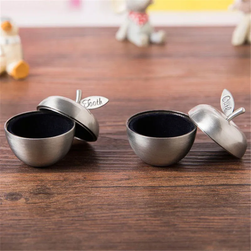 Metal Baby fetal My First Hair and Teeth Storage Box Apple Shape Baby Save Milk Teeth Collection Gift Box