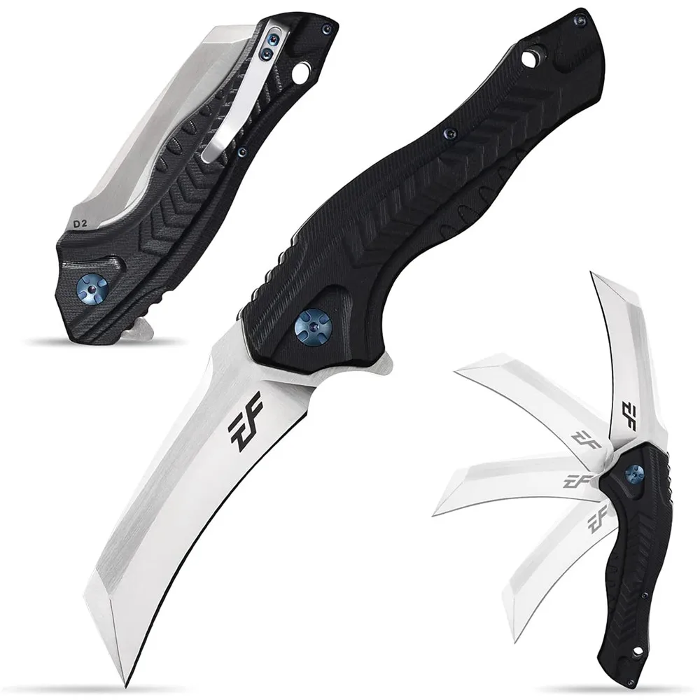 Eafengrow Karambit Real D2 steel G10 handle ball bearing Folding Camp Hunting Kitchen Survival Outdoor EDC Tool Utility Knife |