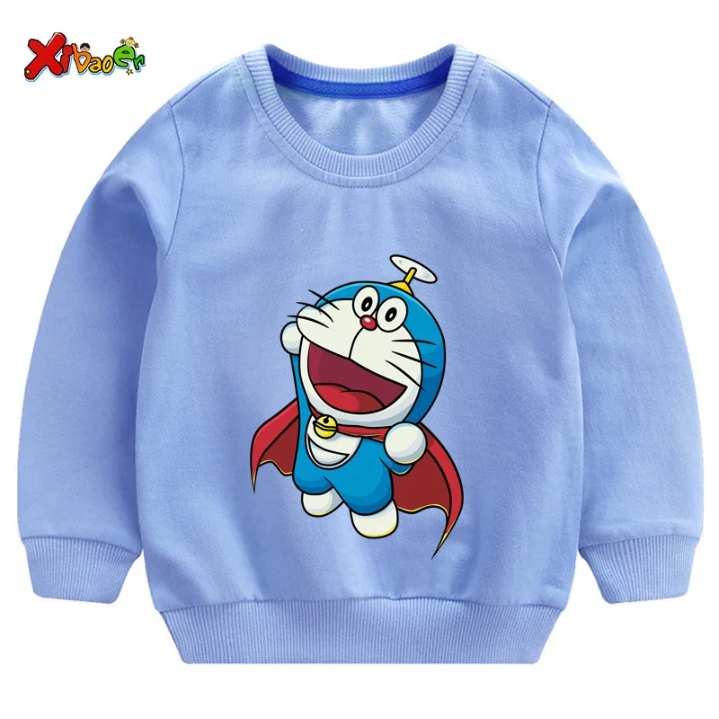 Doraemon/толстовки для маленьких мальчиков и девочек; хлопковые детские толстовки с капюшоном; детская одежда; толстовки с длинными рукавами; спортивная одежда для малышей; детская одежда