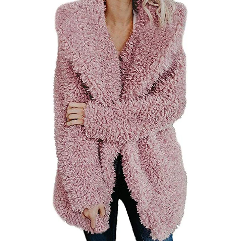 Модное женское розовое пальто из искусственного меха, осенне-зимнее теплое плюшевое пальто, женские вечерние пальто оверсайз, верхняя одежда