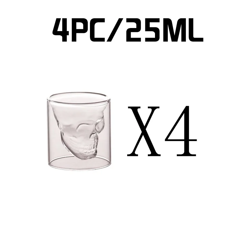 4PC glass-25ML 4 шт Череп Кофе Молоко чай чашка двойное прозрачное стекло пиво, вино, виски, водка Очки многоразовые изолированные стакан барные аксессуары - Цвет: 4PC glass-25ML